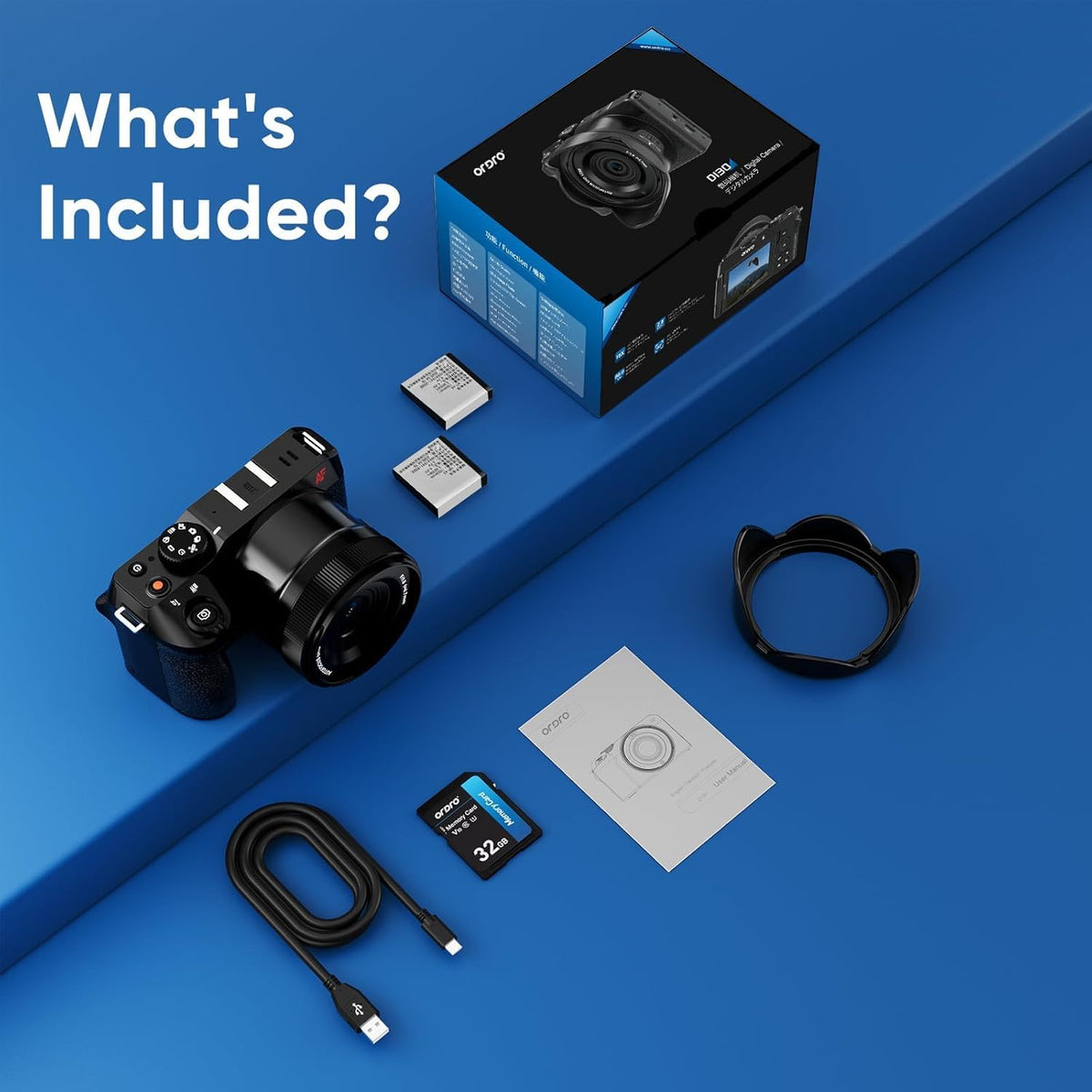 ORDRO Digital Cameras for Photography 5K-80MP Auto Focus Video Cameras for YouTube, 18X Zoom Camera with 180° Flip Screen, 2 Batteries, Lens Hood & 32GB Memory Card