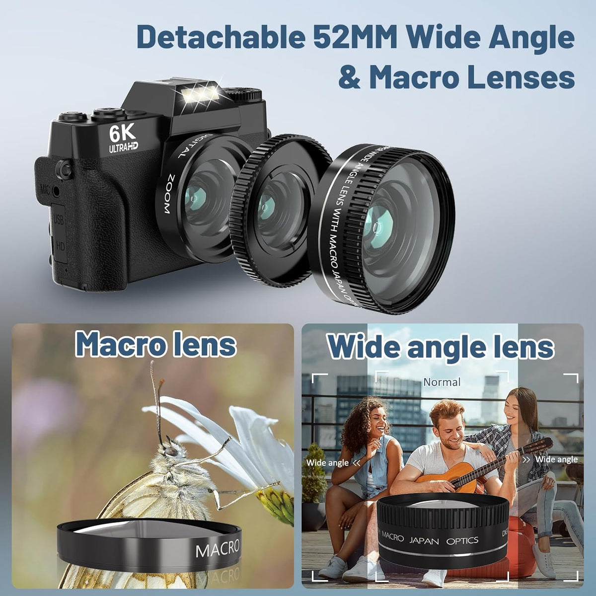 6K Digital Camera for Photography - WiFi 64MP Vlogging Cameras for YouTube with 3" 180° Flip Screen, 16X Digital Zoom Autofocus Vlog Travel Camara with 32GB SD Card, 2 Batteries and Double Charger