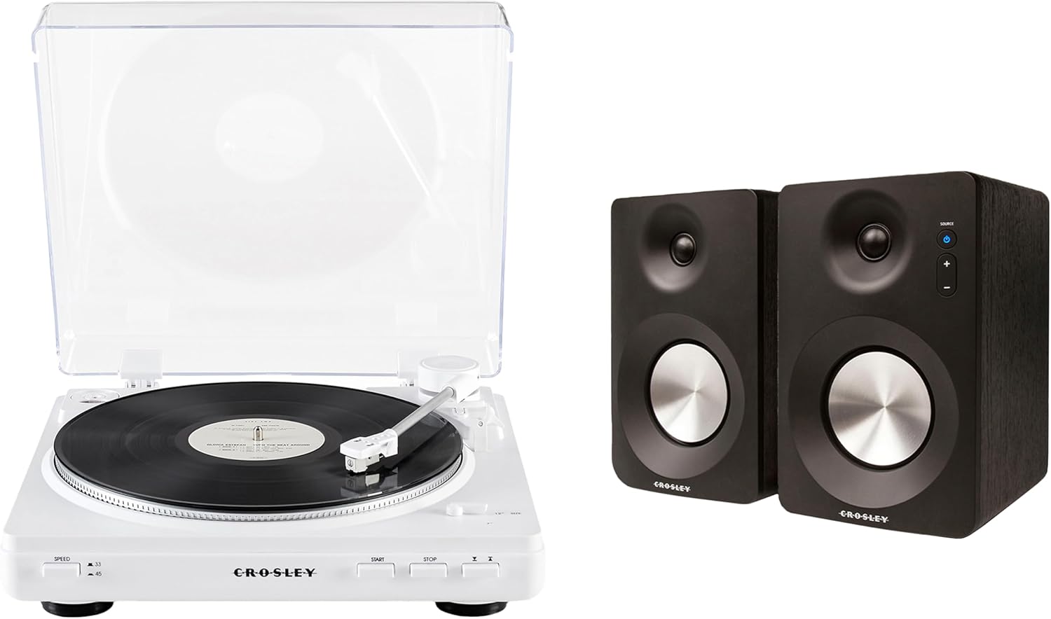Crosley KT400A-WH Fully Automatic Bluetooth 2-Speed Turntable Record Player with S100A Stereo Speakers, White