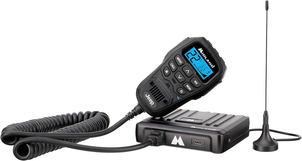 Midland MXT575J Jeep MicroMobile GMRS Two Way Radio with NOAA Weather Scan and Alert - for Farms, Ranches, Overlanding - Repeater Capable, Integrated Control Mic,- External Magnetic Mount