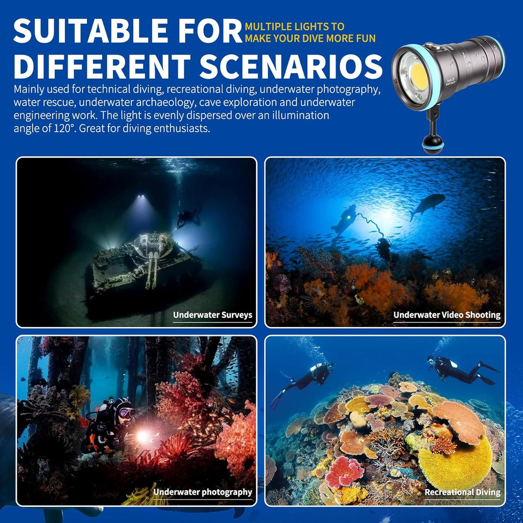 Seal CB 4000 Lumen Dive Light for Underwater Photography, 100m Underwater Video Light 94 CRI with 120 Degree Wide Beam Angle Scuba Flashlight for Professional Dive Photography Fill Light