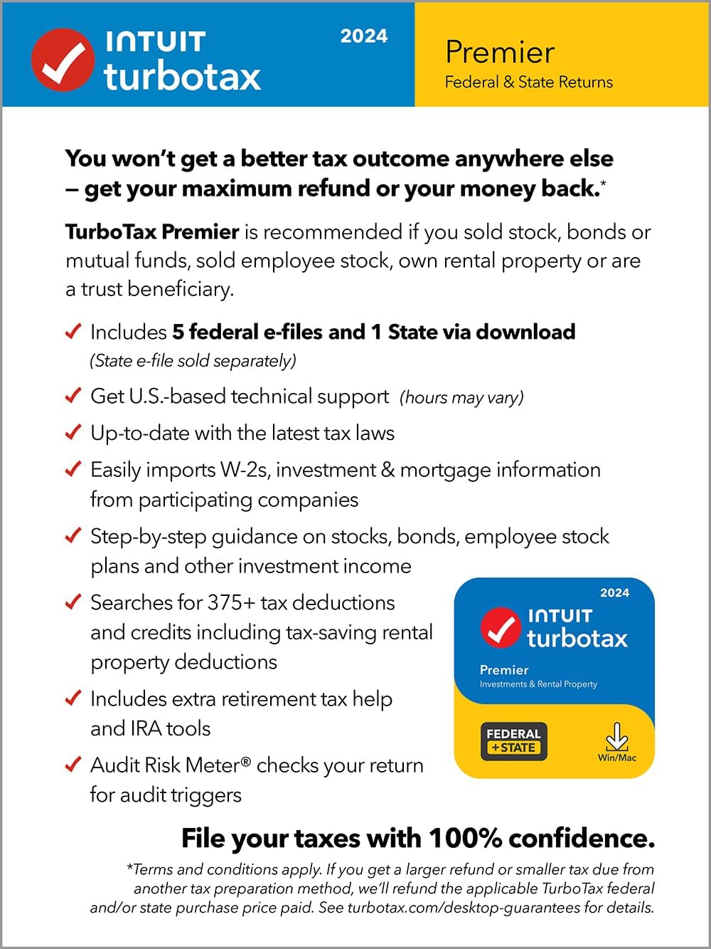 OLD VERSION TurboTax Premier 2024 Tax Software, Federal & State Tax Return PC/MAC Download