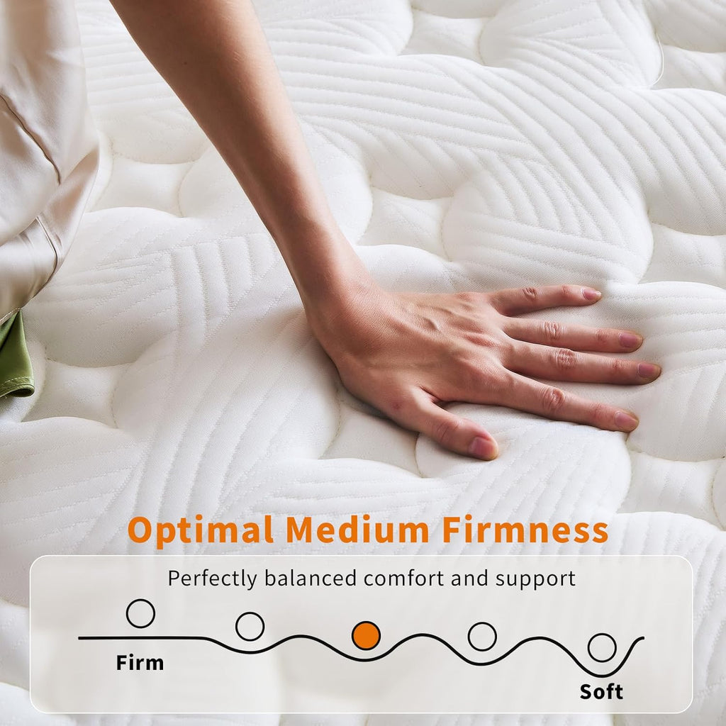 12 Inch Queen Mattress, Medium Firm Hybrid Memory Foam, 7-Zone Body Support for Pressure Relief, Motion Isolation, Queen Mattress in a Box, White Breathable Textured Fabric Mattresses