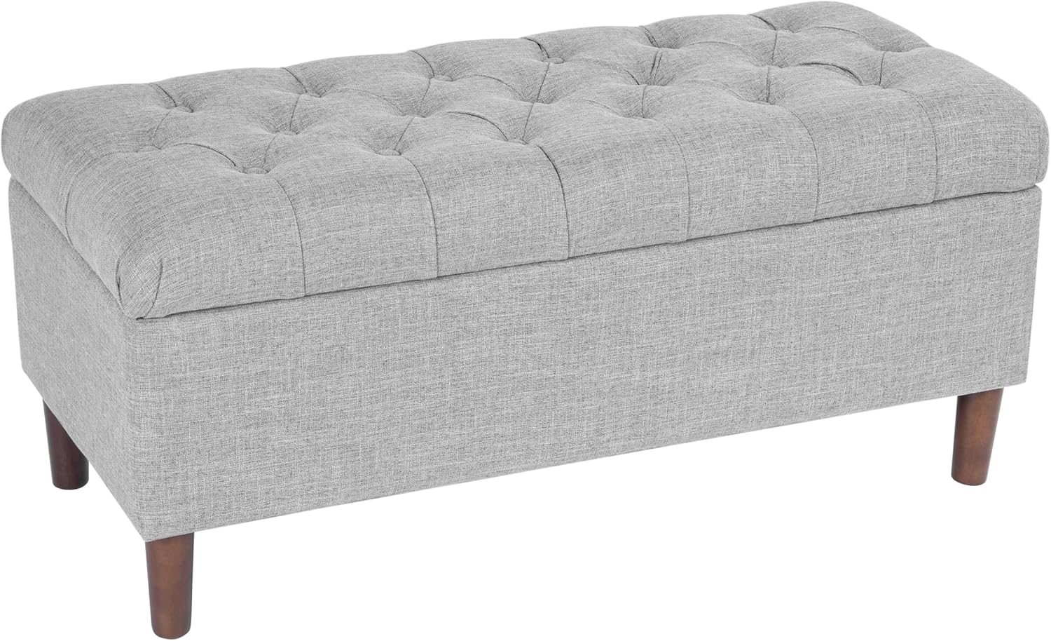 Homepop Home Decor | Tufted Ainsley Button Storage Ottoman Bench with Hinged Lid | Ottoman Bench with Storage for Living Room & Bedroom,Gray Woven