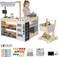 Costzon Kids Grocery Store Playset, Wooden Play Store w/Lights & Sound, Shopping Cart, Blackboards & Cash Register, Toddler Toy Grocery for Boys and Girls Ages 3+ (Natural, 35.5" x 31" x 41")