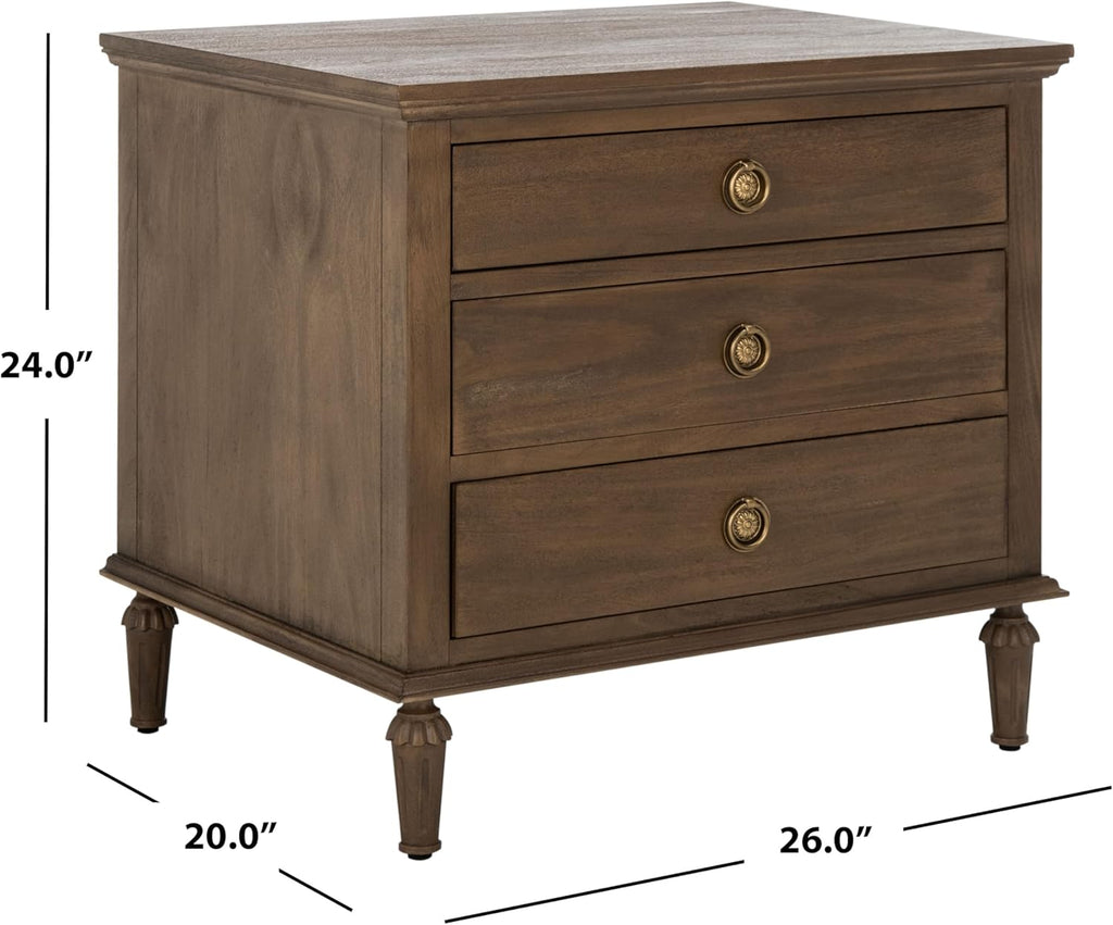 SAFAVIEH Couture Home Collection Lisabet Brown 3-Drawer Wood Nightstand Table (Fully Assembled)