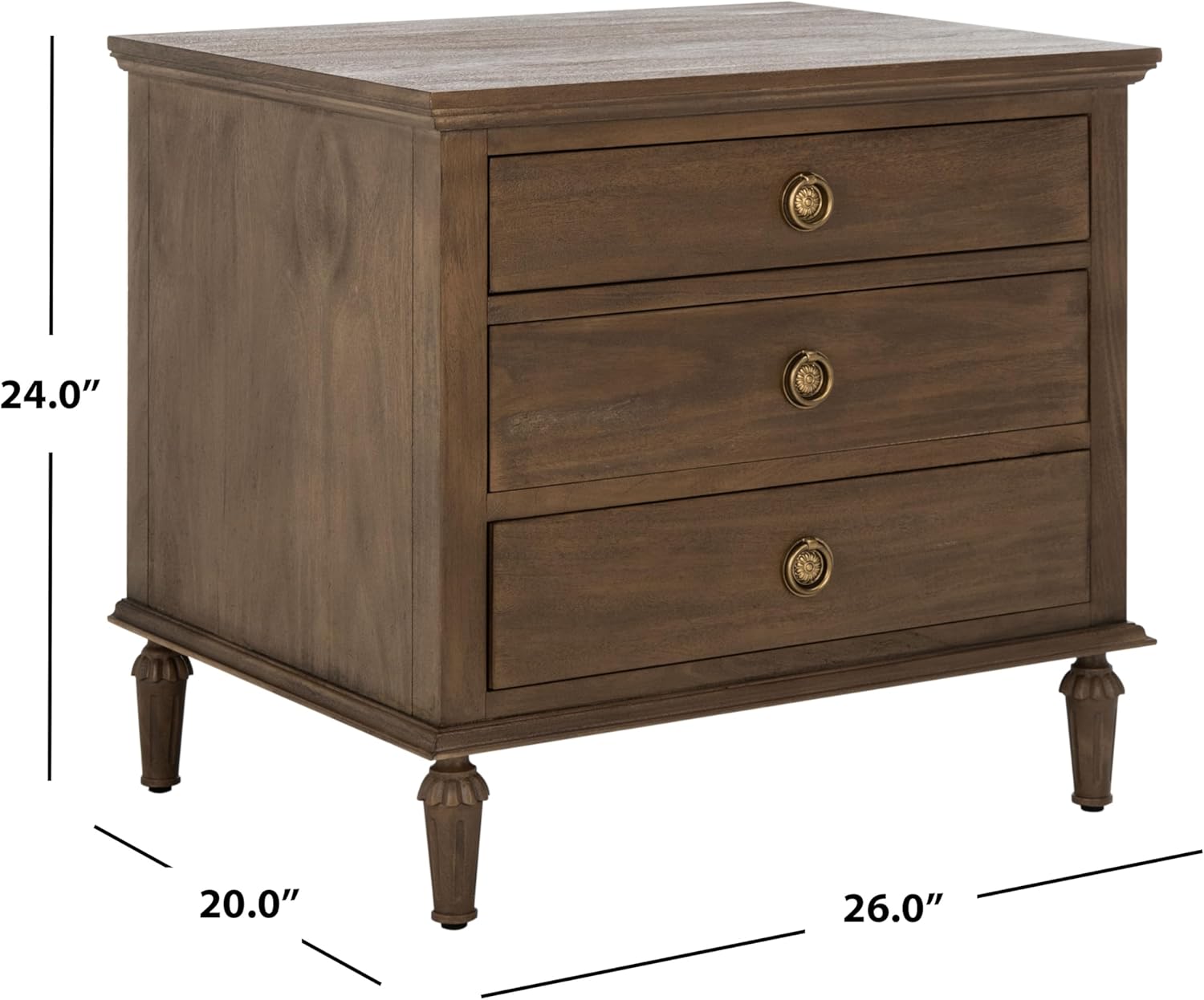 SAFAVIEH Couture Home Collection Lisabet Brown 3-Drawer Wood Nightstand Table (Fully Assembled)