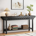 Tribesigns 70.8-Inch Solid Wood Long Console Table, Farmhouse Entryway Table with Storage, Narrow Sofa Table Grey Couch Table for Living Room Entryway Hallway (Black)