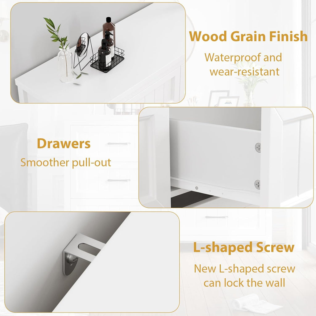 Jocoevol 5 Drawer Dresser for Bedroom - Farmhouse 44.9" Tall Chest of Dresser with Large Storage, Rubst Wood Construction for Living Room, Hallway & Entryway - White