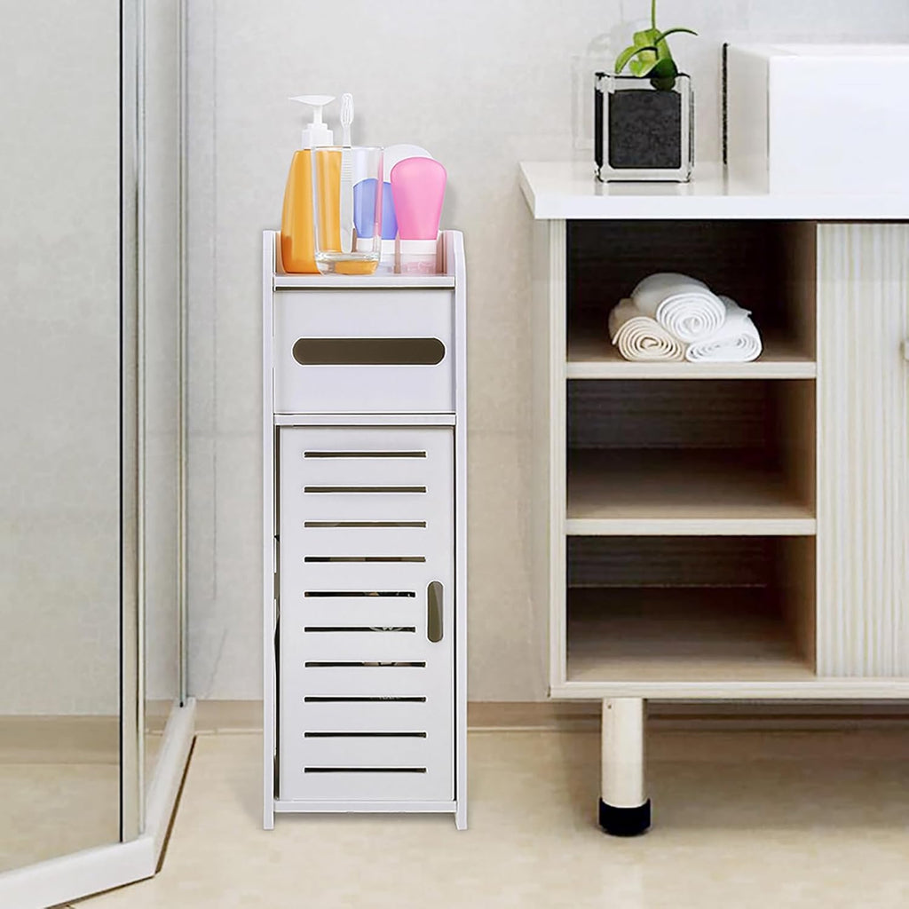 Tnfeeon Bathroom Floor Cabinet, 2Pcs PVC Side Storage Organizer Freestanding Entryway Storage Unit Console Table Space Saver Organizer Bathroom Furniture Home Decor White