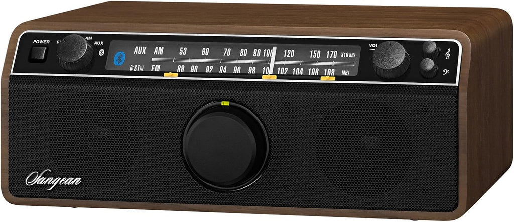 Sangean WR-12BT AM/FM/Bluetooth/AUX-In Stereo Analog Wooden Cabinet Radio (Dark Walnut)