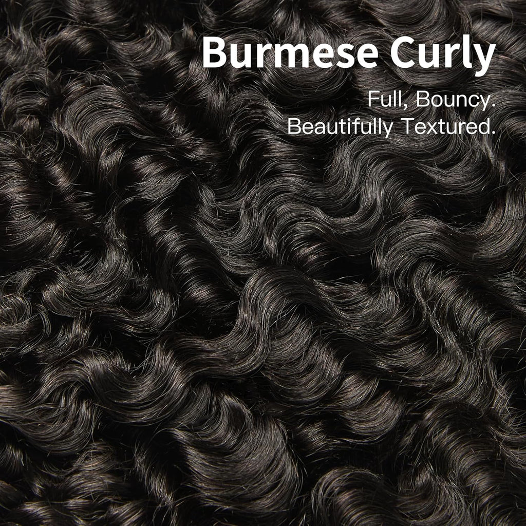 ASHINE Burmese Curly Bundles Human Hair Unprocessed Raw Burmese Curly Water Wave Human Hair 3 Bundles Natural Black 18 20 22 inch