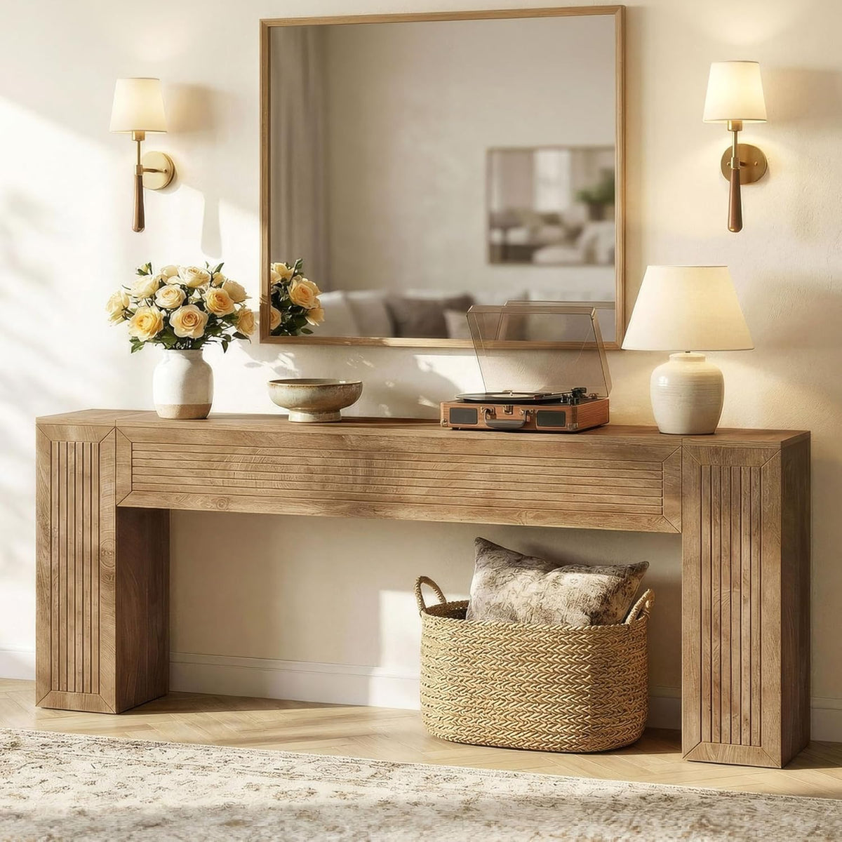 Tribesigns Extra Long Console Table, 79-Inch Long Entryway Table, Modern Farmhouse Behind Couch Table with Fluted Legs for Entrance, Living Room, Hallway, Brown