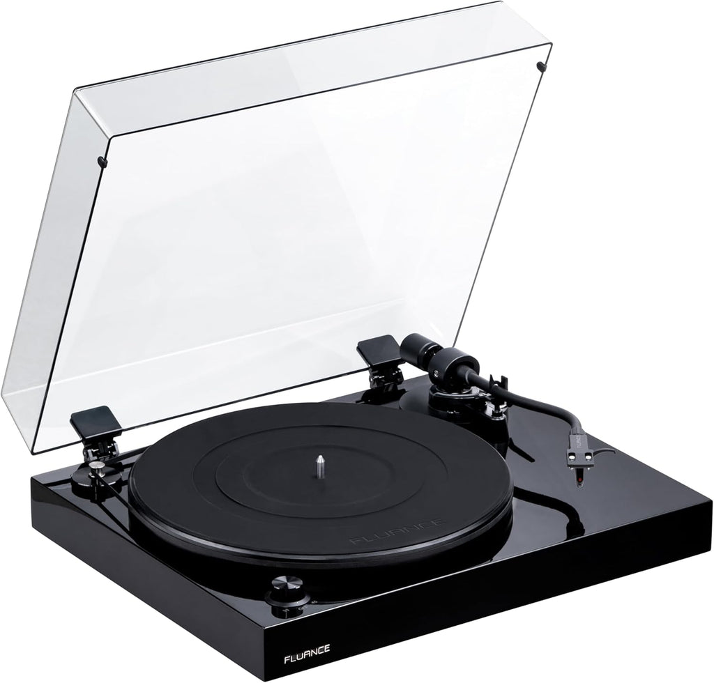 Fluance RT82 Reference High Fidelity Vinyl Turntable Record Player with Ortofon OM10 Cartridge, Speed Control Motor, High Mass MDF Wood Plinth, Vibration Isolation Feet - Piano Black