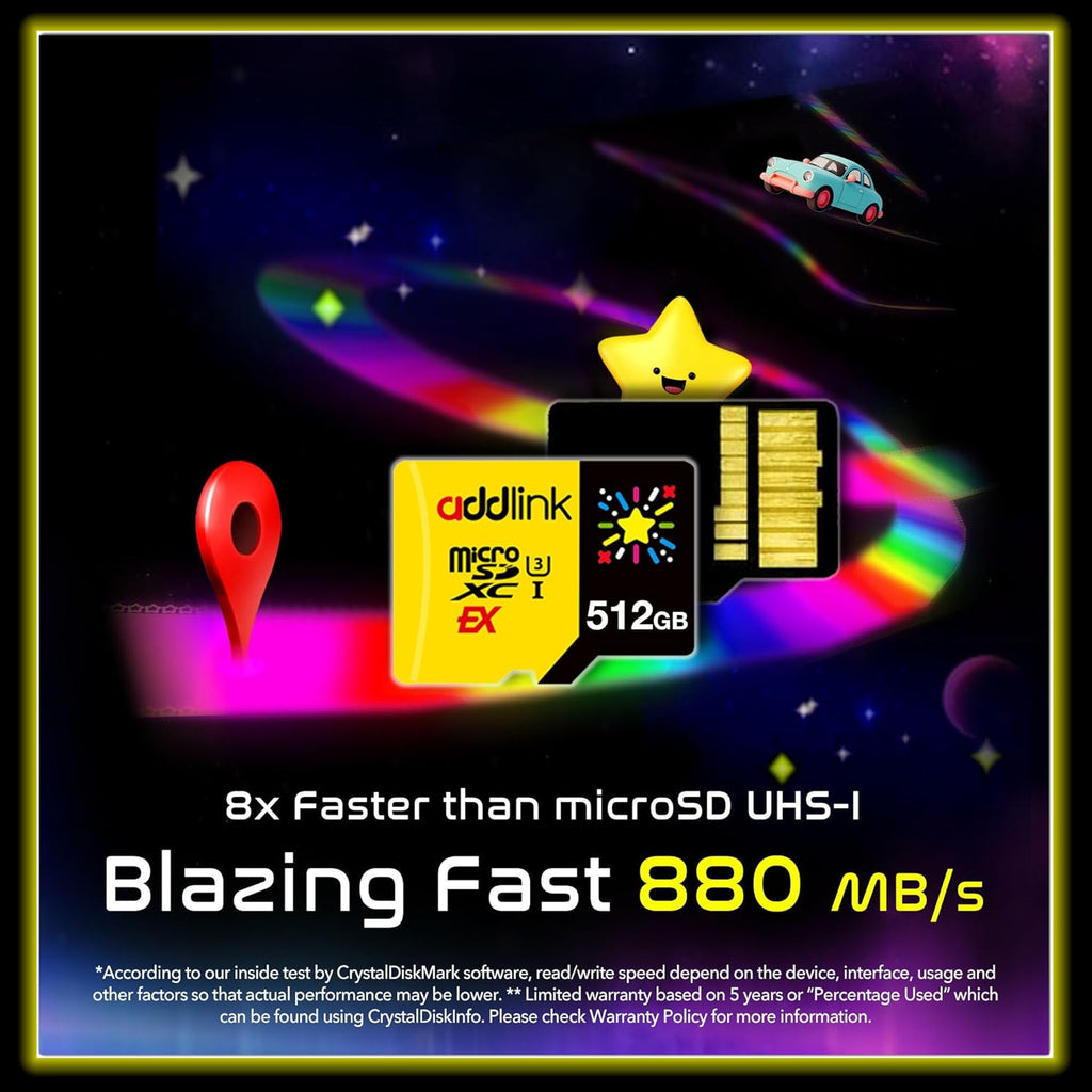 addlink 512GB Gaming microSD Express Card for Nintendo-Switch 2, Speed Up to R/W 880/750 MB/s MicroSDXC Express Memory, ROG Ally, Steam Deck, Camera UHS-I, C10, U3, V30, Full HD 4K
