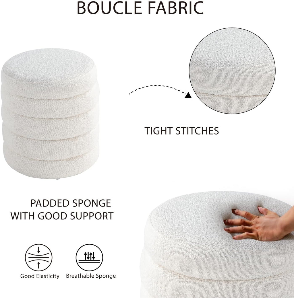 Get Set Style Modern Round Ottoman with Soft Padded Seat, Storage Vanity Chairs for Makeup, Upholstered Footrest Stool Ottoman Foot Stool for Living Room, Bedroom