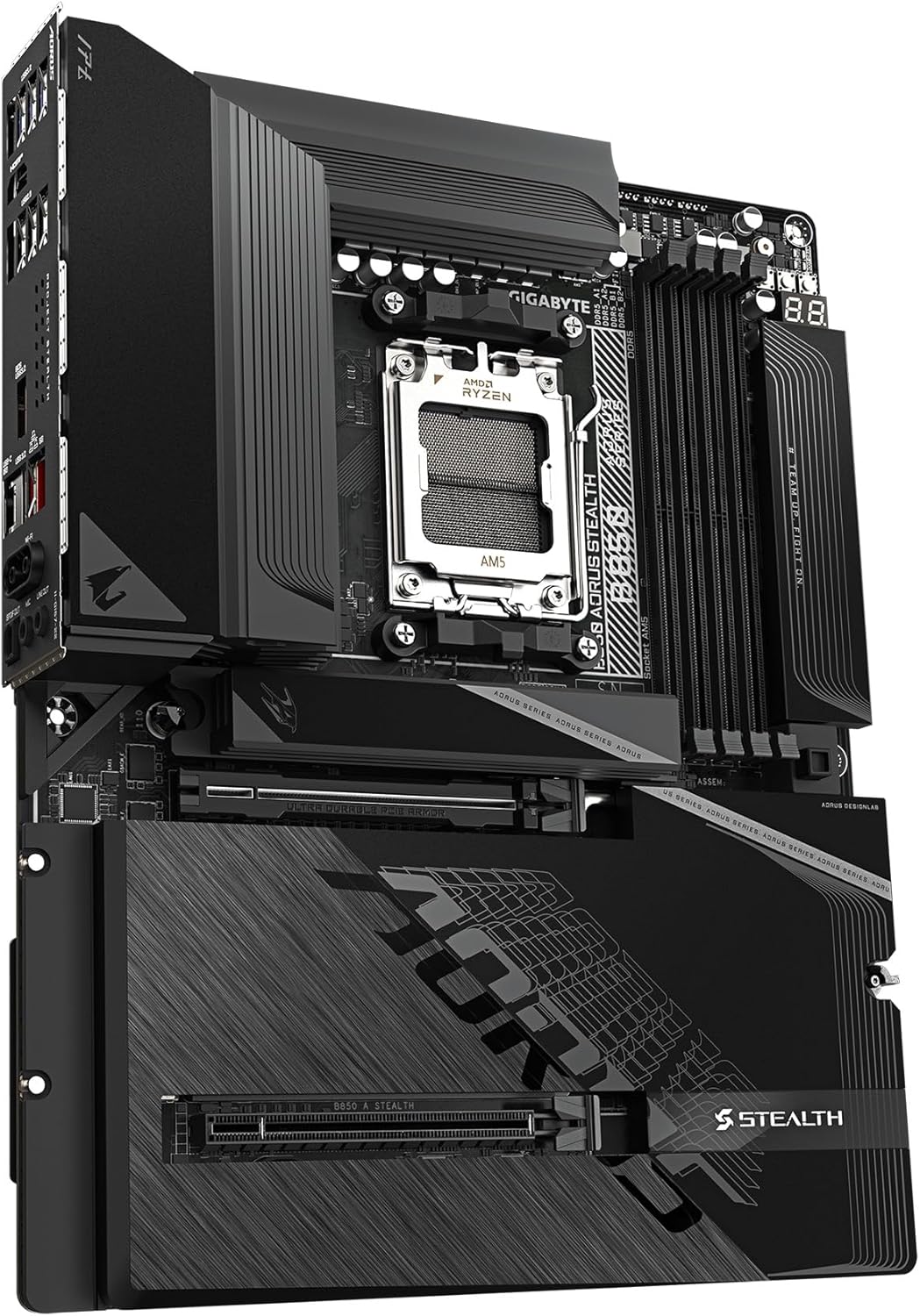 GIGABYTE B850 AORUS Stealth Reverse-Connect ATX Motherboard, Support AMD Socket AM5 Processors, DDR5, 14+2+2 Power Phase, 4X M.2, PCIe 5.0, USB-C, WIFI7, 5GbE LAN, EZ-Latch, 5-Year Warranty