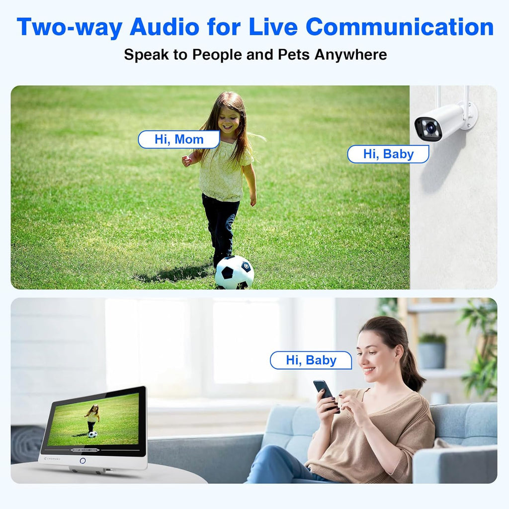 Wireless Security Camera System with 12" Monitor, Human Detection, Floodlight, Siren Alarm, 2-Way Audio, 4PCS 5MP Camera, Expandable 16CH NVR, Home Business Surveillance, 3TB HDD
