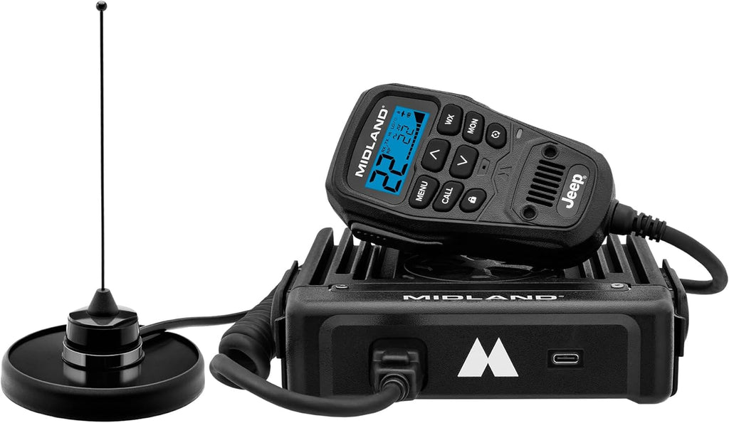 Midland MXT575J Jeep MicroMobile GMRS Two Way Radio with NOAA Weather Scan and Alert - for Farms, Ranches, Overlanding - Repeater Capable, Integrated Control Mic,- External Magnetic Mount