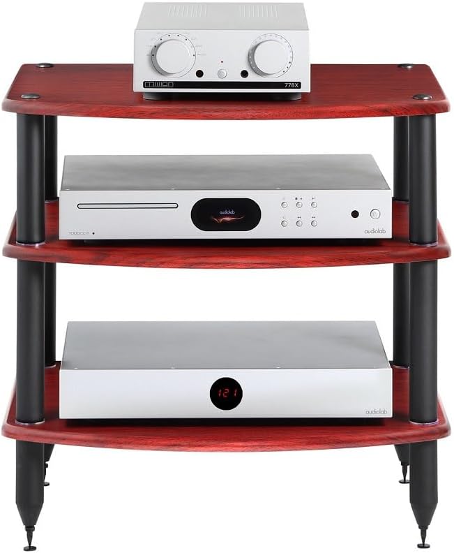 Pangea Audio Vulcan Three Shelf Audio Stereo Rack, Media Stand, and Components Cabinet 3 Shelf Rosenut Red