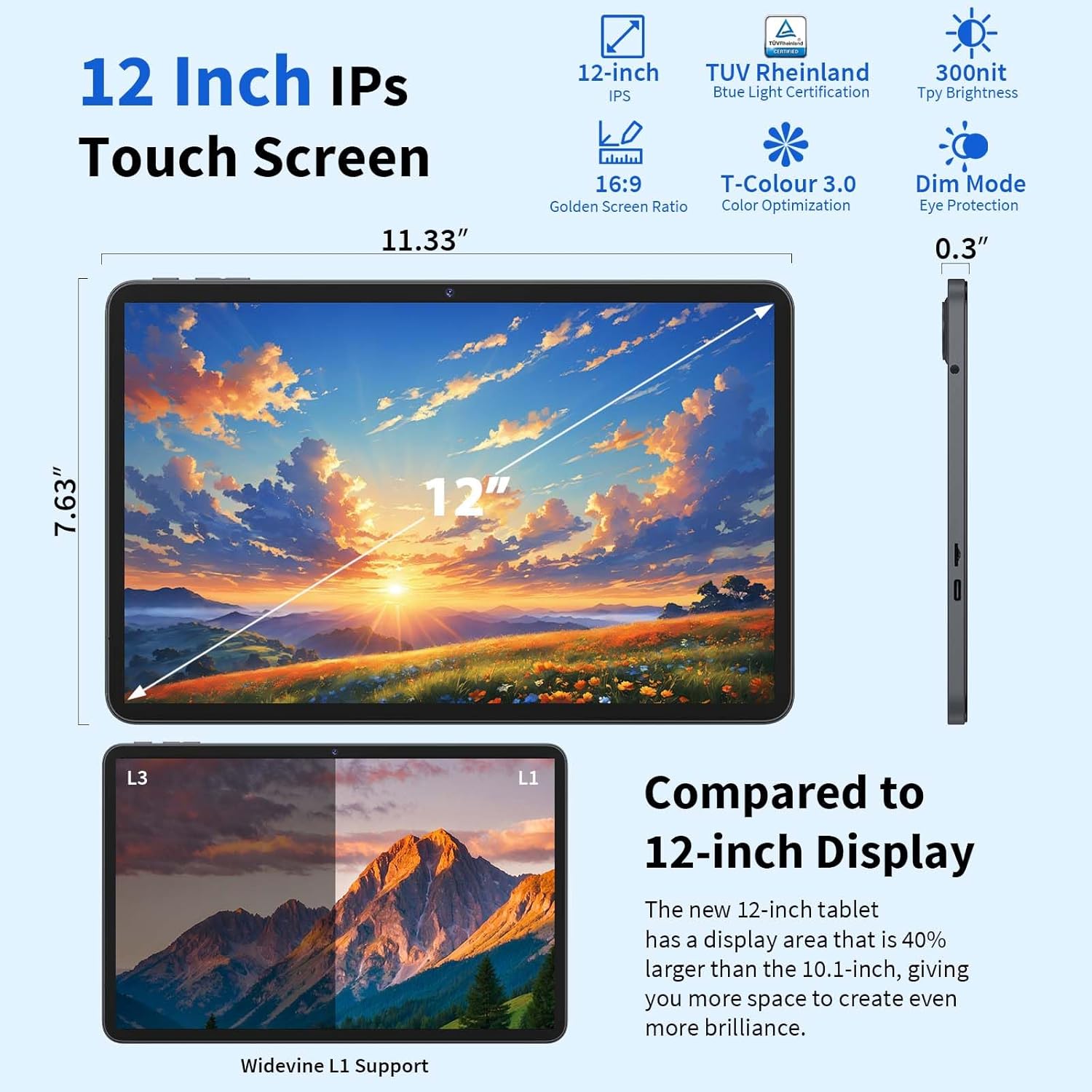 2026 Android 16 Tablet, 12 inch Tablet with Keyboard, 24GB+256GB+2TB Expand, Electronic Tablet PC with 2K Gemini AI, 8000mAh, Octa-Core, GMS, GPS, 2 in 1 Large Tablets with Case, Mouse, Stylus(Silver)