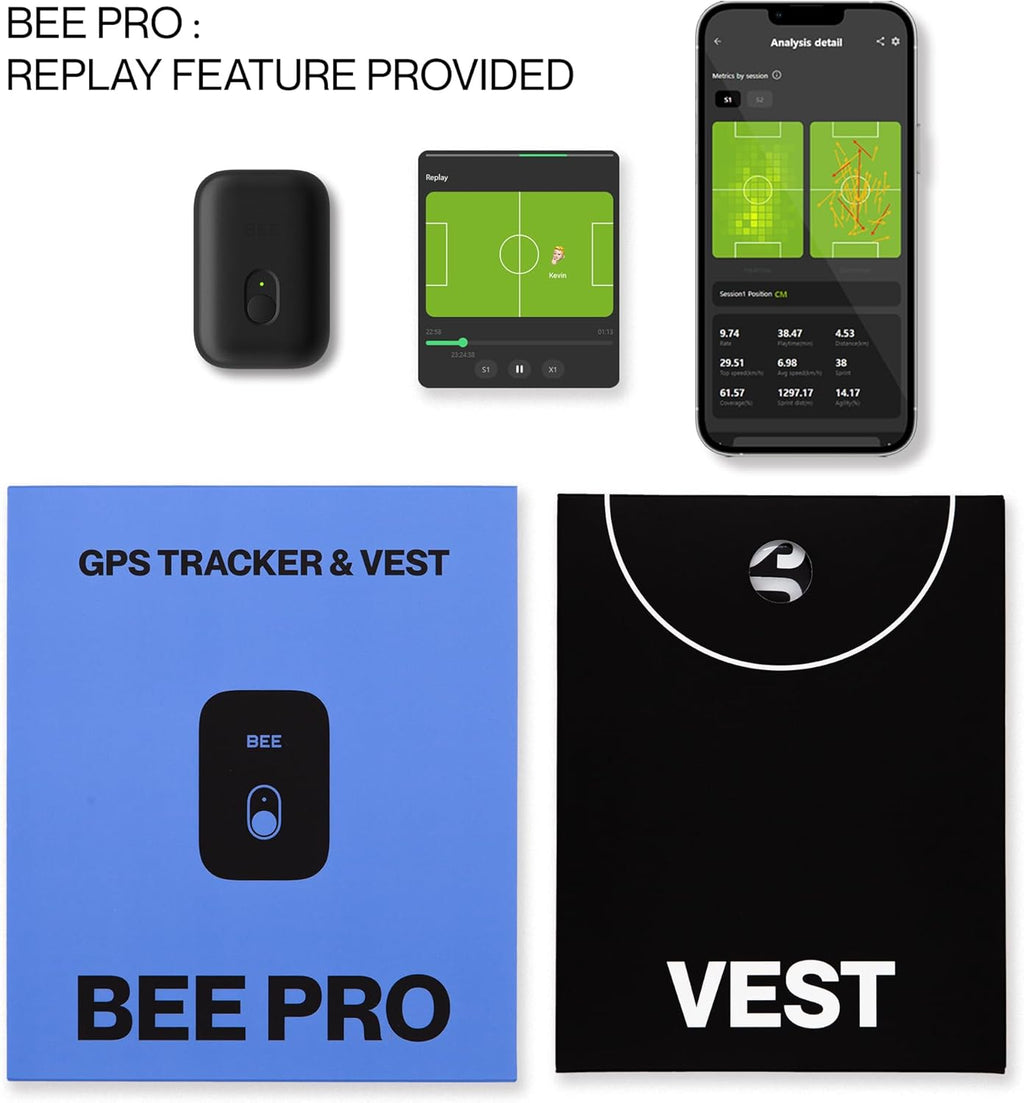 SOCCERBEE-BEE PRO 2 - Sports GPS Tracker & Vest for Outdoor Sports | 30days Trial Included & Subscription Requierd | Soccer Training Equipment | Fitness Tracker (Small)