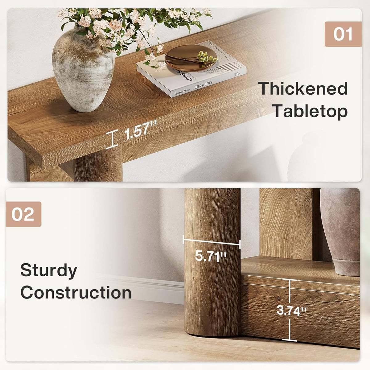 Tribesigns 63-Inch Farmhouse Console Table, 2-Tier Storage Sofa Table Behind The Couch, Narrow Long Entryway Furniture for Home Hallway, Entrance, Living Room, Brown