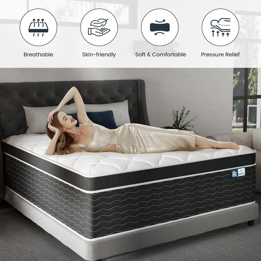 Ruoysun Luxury California King Mattress 12 In, Firm Cal King Mattress in a Box, 7-Zones& Edge Support, Cooling Gel Memory Foam& Pocketed Spring, Pressure Back Pain Relief, Hotel-Level, 100-Night Trial