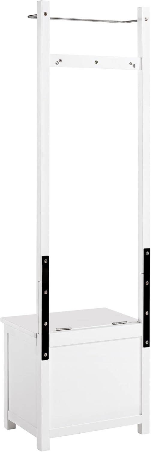 Derby Laundry Hamper with Towel Rack - Stool for Entryway, Laundry Room, or Bathroom Storage (White)
