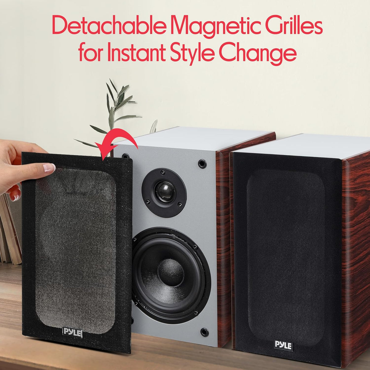 Pyle 6.5" Home Audio Speakers, 2-Way Passive Bookshelf, 240W Max Power, 1" Silk Dome Tweeter, Composite Woofer, Gold Plated 5 Way Binding Post, Rubber Surrounds, Beautiful Wood Grain Finish - Pair