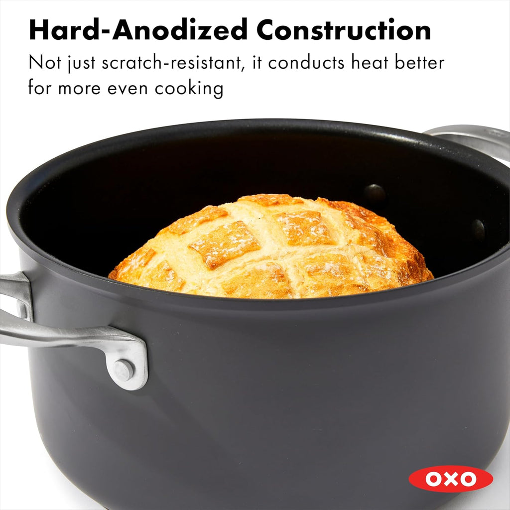 OXO Enhanced 10 Piece Cookware Pots & Pans Set, PFAS-Free Ceramic Nonstick, Durable Hard Anodized Cookware, Scratch Resistant, Stainless Steel Handle, Good Grips, Dishwasher & Oven Safe, Black