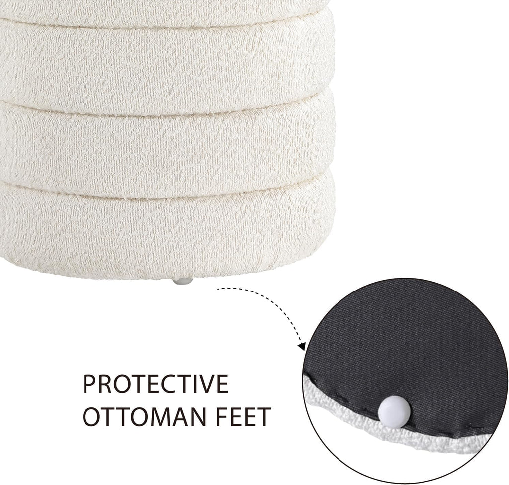 Get Set Style Modern Round Ottoman with Soft Padded Seat, Storage Vanity Chairs for Makeup, Upholstered Footrest Stool Ottoman Foot Stool for Living Room, Bedroom