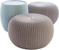 Keter Urban Knit Pouf Ottoman Set of 2 with Storage Table for Patio and Room Décor - Perfect for Balcony, Deck, and Outdoor Seating, Misty Blue & Taupe