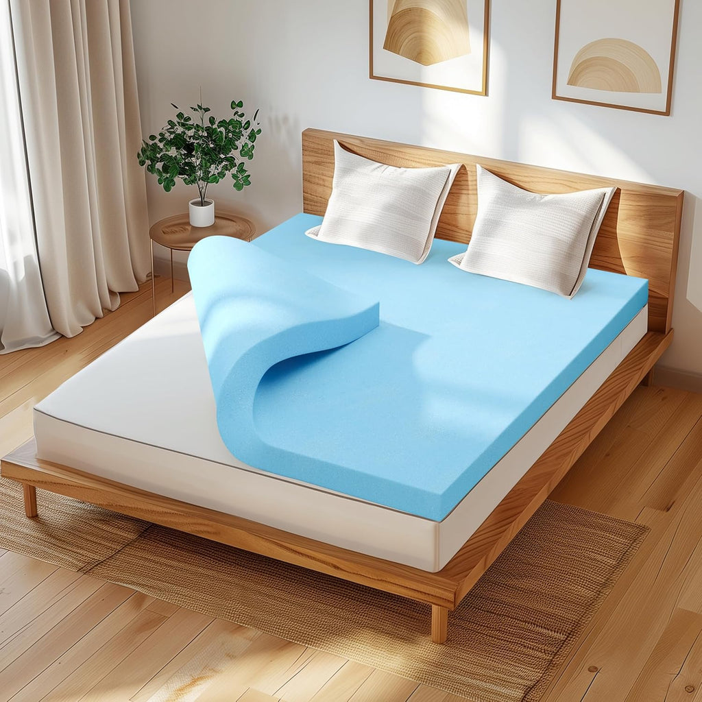 CHUN YI Memory Foam Mattress Topper, Cooling Gel Infused Bed Topper for Pressure Relief, CertiPUR-US Certified Memory Foam Mattress Pad(4", Queen)