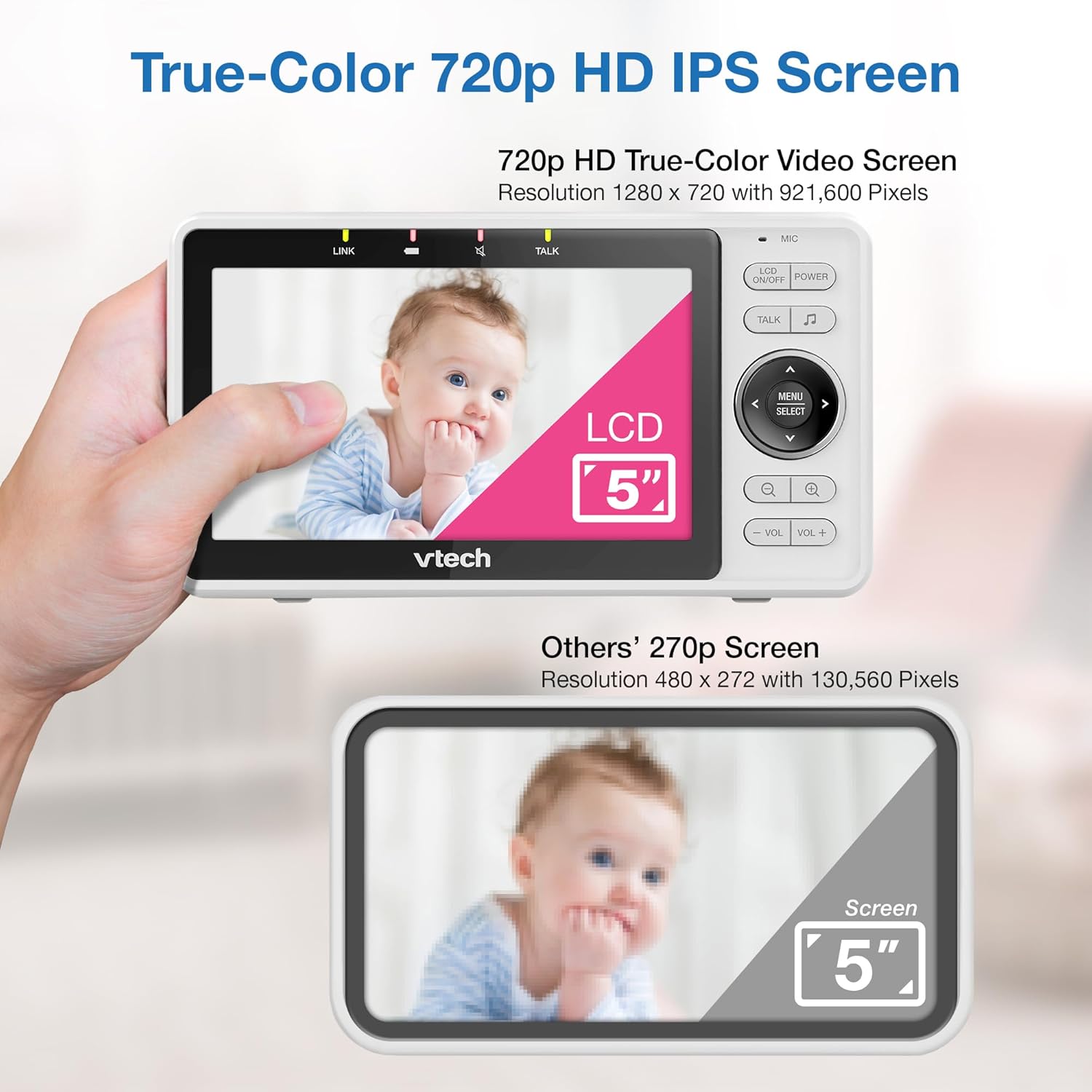 VTech WiFi Baby Monitor with Camera and Audio, 1080p Camera & 5" HD Screen – Remote Pan-Tilt-Zoom, Night Vision, Two-Way Talk, Motion Alerts, Free App | VM901