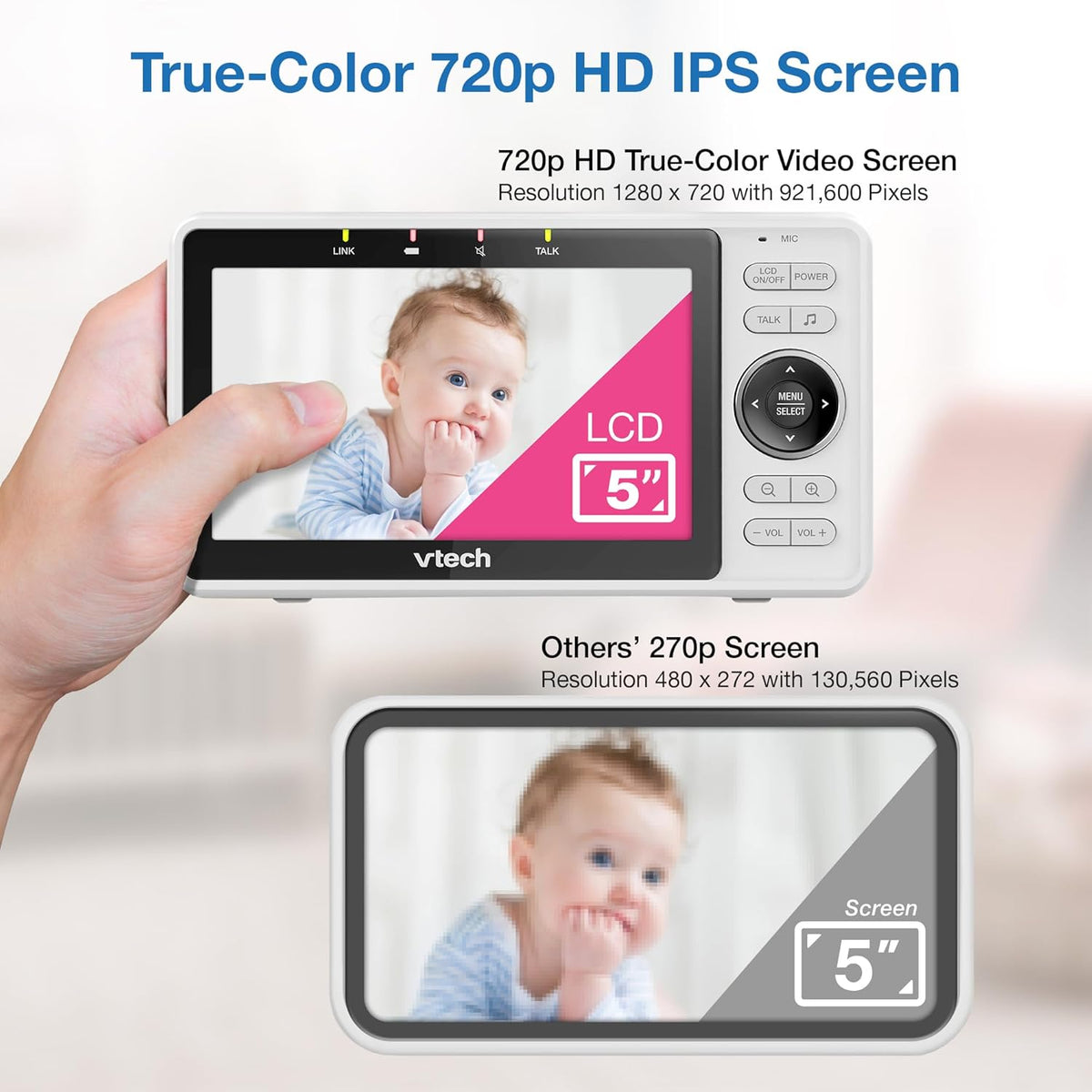 VTech WiFi Baby Monitor with Camera and Audio, 1080p Camera & 5" HD Screen – Remote Pan-Tilt-Zoom, Night Vision, Two-Way Talk, Motion Alerts, Free App | VM901