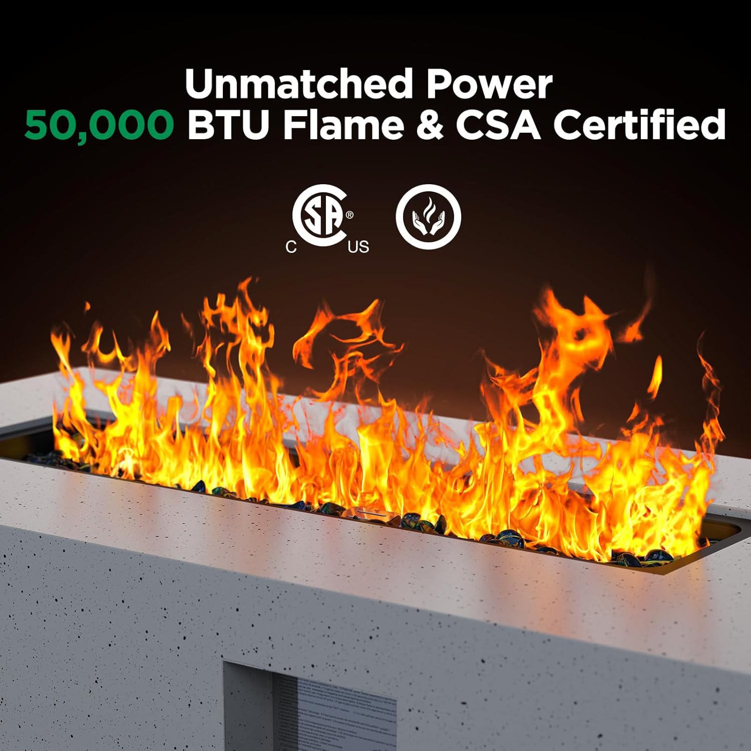 Silonn 43Inch Propane Fire Pit, 50000 BTU Outdoor Gas Fire Pit Table with CSA Certification, Glass Rocks, Rectangular Heater for Patio, Backyard, Deck, Balcony, with Waterproof Cover & Adjustable Legs