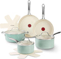 T-Fal Inspire Ceramic Nonstick Cookware Set, 10-Piece, Oven Safe to 500°F, Stockpot, Ceramic Pots and Pans Set, Frying Pans, Saucepans, Pan Protectors, Mint Green