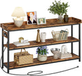 IRONCK Console Table, Sofa Table with Power Outlet, Farmhouse Hallway Table for Entryway, Living Room, Height Adjustable, Easy Assembly, Rustic Brown,55"