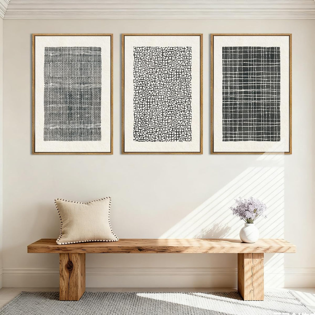 BINCUE Abstract Line Wall Art Set of 3 Modern Neutral Black Wall Decor Geometric Minimalist Artwork Framed Black Wall Pictures Abstract Black Wall Art Neutral Minimalist Artprints for Living Room Bedroom Office Bathroom 24"x36" Gift