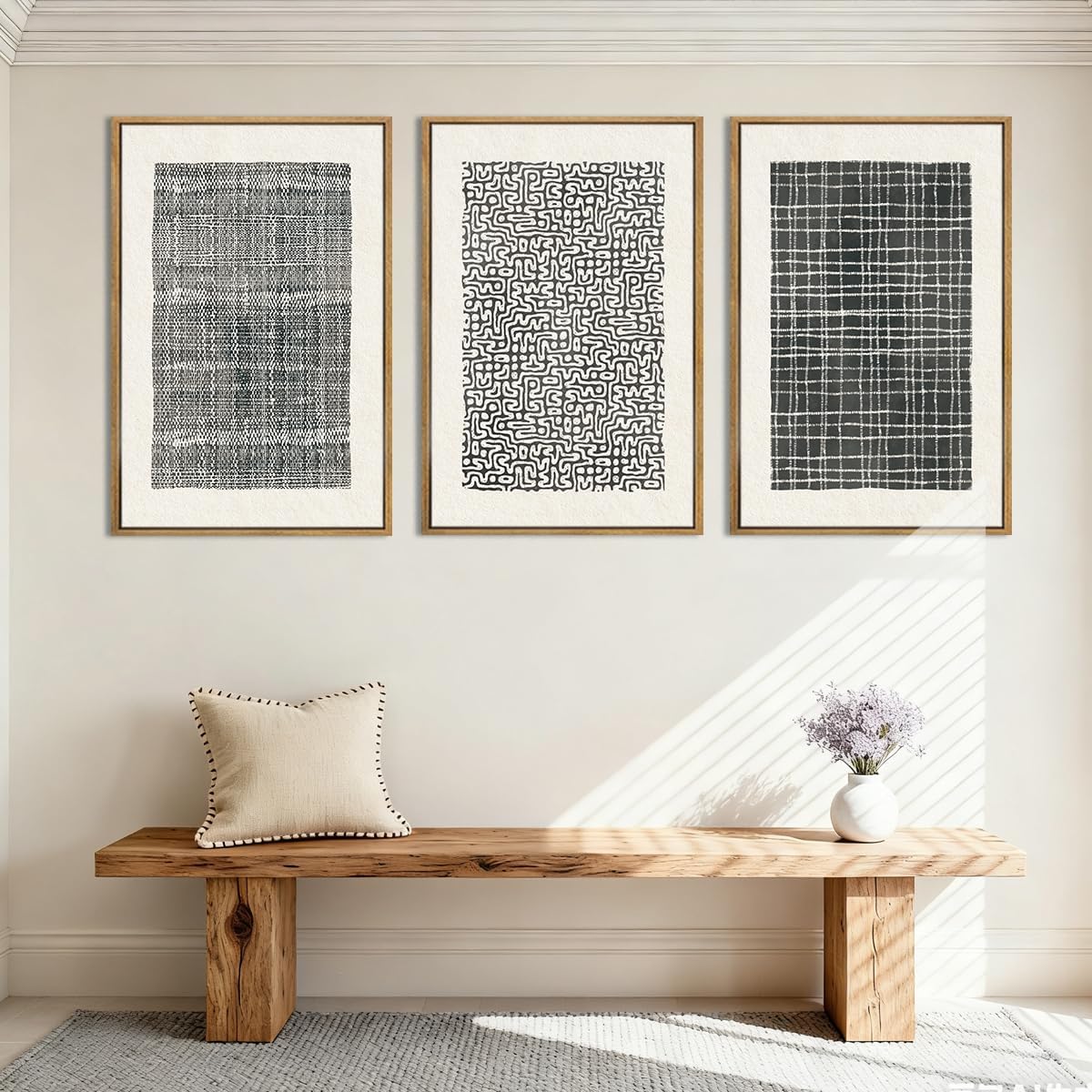 BINCUE Abstract Line Wall Art Set of 3 Modern Neutral Black Wall Decor Geometric Minimalist Artwork Framed Black Wall Pictures Abstract Black Wall Art Neutral Minimalist Artprints for Living Room Bedroom Office Bathroom 24"x36" Gift