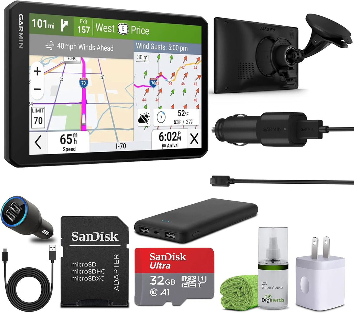 Garmin Dezl OTR720 GPS Truck Navigator 7" Large Display Touchscreen, Commercial GPS Navigation for Semi-Truck Driver Bundle with 32GB SD Memory Card + LCD Cleaning Kit + More Accessories