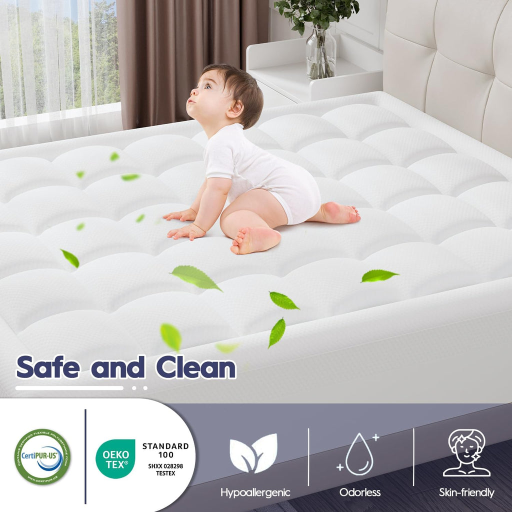 ELEMUSE Queen Size Dual Layer 3 Inch Memory Foam Mattress Topper,Cooling Gel Memory Foam Pillow Top Mattress Pad Cover for Back Pain Relief