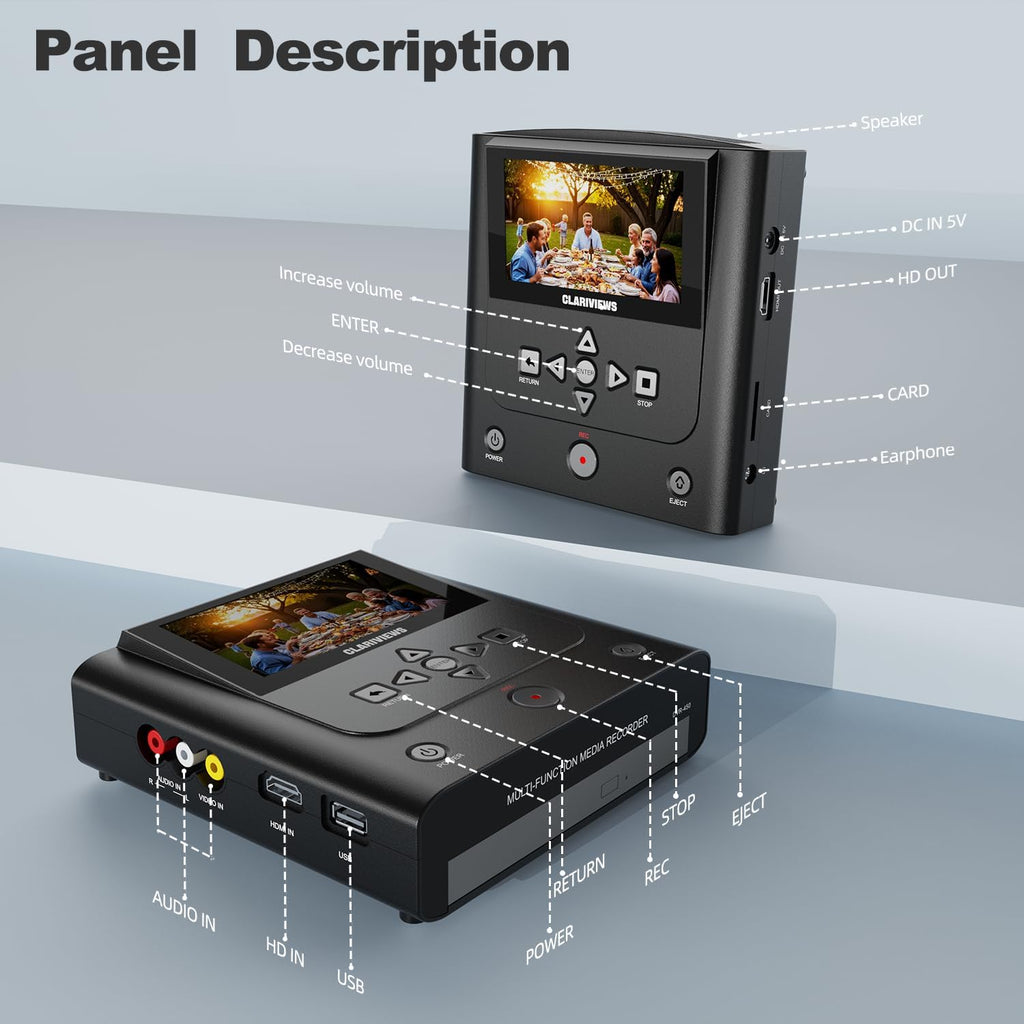 VHS to DVD Recorder, DVD Recorder with HDMI & AV Input, Convert VHS, VCR, Hi8 and Camcorder to DVD, USB, SD or HDD, No PC Needed, 4.3" LCD Preview, Phone Video/Photo to DVD/USB/SD/HDD App Copy