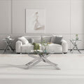 3 Pieces Living Room Table Set, 47" Glass Coffee Table and 2 End Table, Glass Coffee Table Set with Tempered Glass Tabletop and Metal Legs, for Living Room, Leisure, Apartment