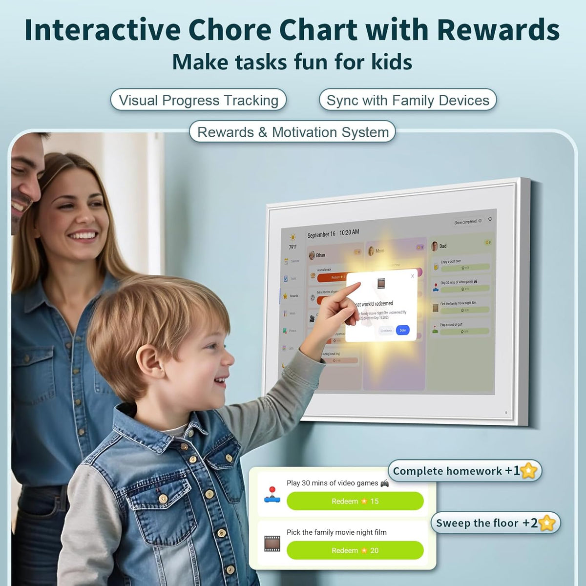 Canupdog 15.6 Inch Digital Calendar, Electronic Planner & Chore Chart with 1920x1080P IPS Touchscreen, Task Rewards System, Interactive Display for Family Schedules Gifts for Women Mom