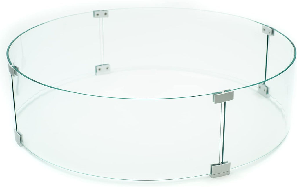 AMS Fireplace 23" Round Fire Pit Glass Wind Guard | Clear Tempered Glass Flame Protective Pane. Wind Resistant with Aluminum Corner Bracket