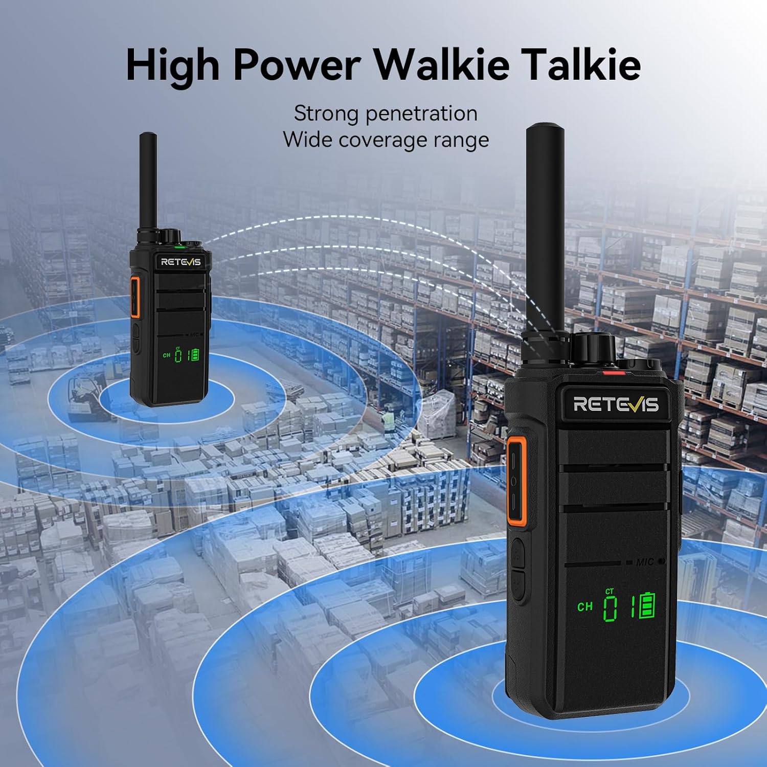 Retevis RB26H Walkie Talkies Long Range with Earpiece,2 Way Radio with 6 Way Charger,Hidden Display,21-Hours,NOAA,GMRS Repeater Capable,Professional Walkie-Talkie for Adults Security Warehouse(6 Pack)