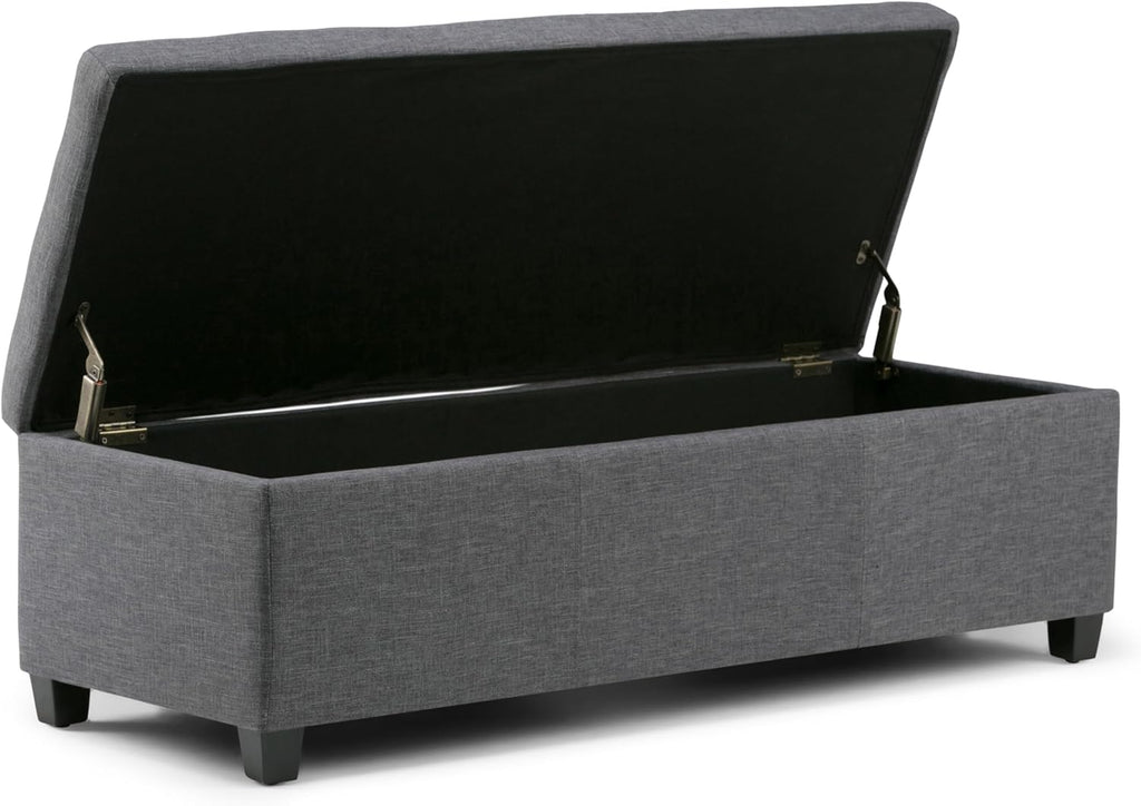 SIMPLIHOME Avalon Storage Ottoman Bench - 48" Wide x 16" High Upholstered Linen Look Fabric Rectangular Lift-Top Ottoman in Slate Grey, Contemporary Bench for Living Room with High-Density Foam