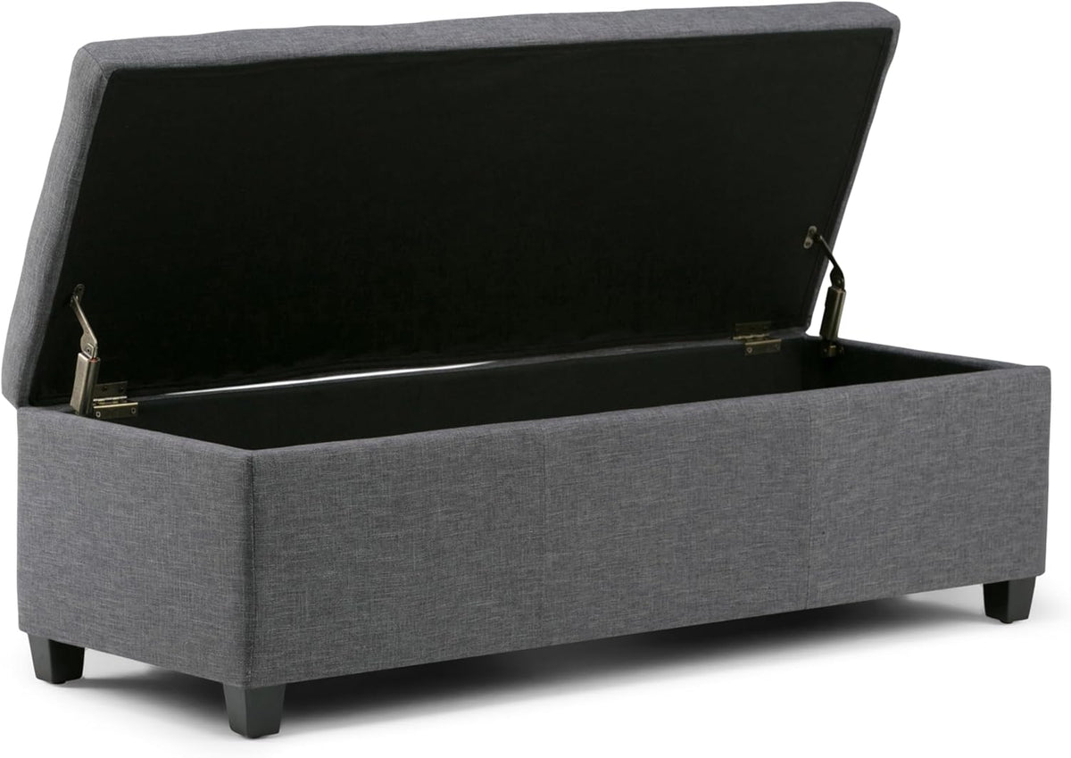 SIMPLIHOME Avalon Storage Ottoman Bench - 48" Wide x 16" High Upholstered Linen Look Fabric Rectangular Lift-Top Ottoman in Slate Grey, Contemporary Bench for Living Room with High-Density Foam